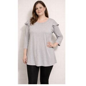 💛 AS U WISH Silver Ruffle Shoulder Tunic NWT 3X